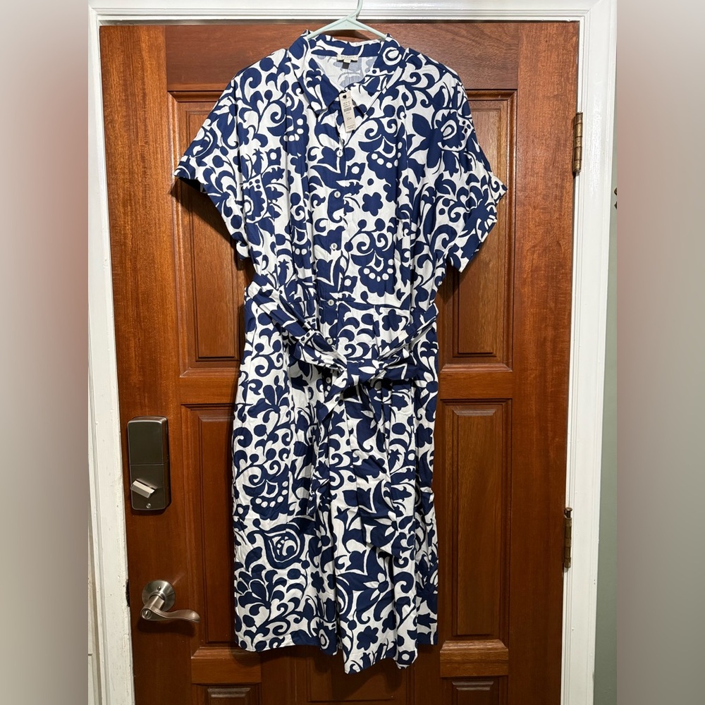 Talbots Navy and White Floral Midi Dress with Tie Belt Brand New with tags 20W